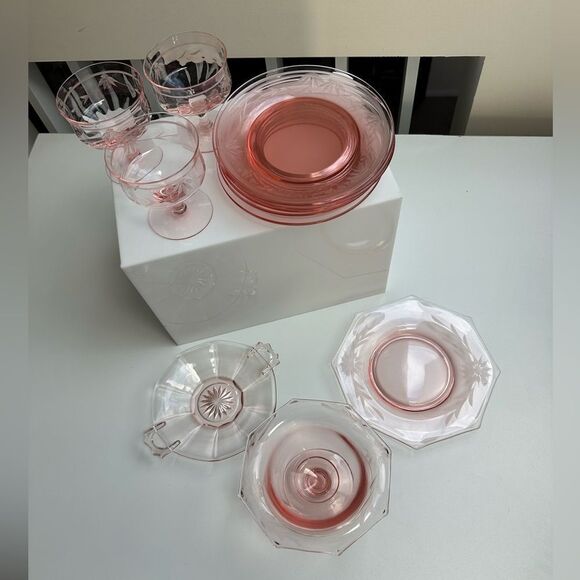 Various Vintage Pink Depression Glass Collection Plates, Dish, Serving Items - Picture 1 of 15